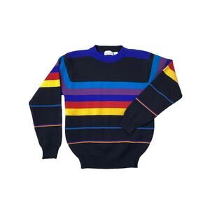 Vintage Rob Winter Acrylic Striped Sweater Mens Medium Black Stretch